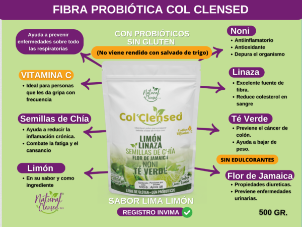FIBRA PROBIÓTICA COL CLENSED SABOR LIMÓN
